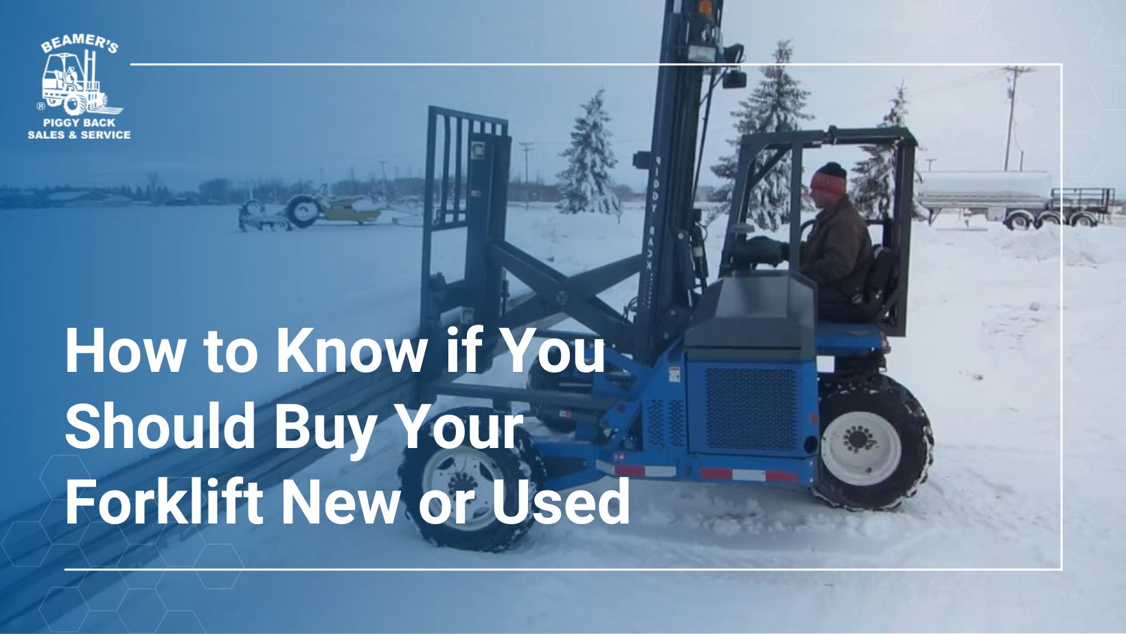 A man driving a forklift lifting metal in the snow